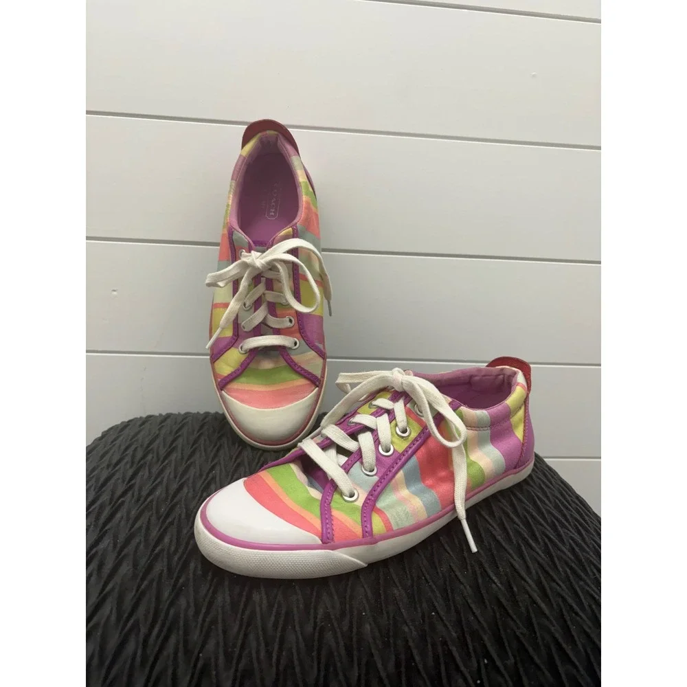 Coach Barrett Hamptons Women's Rainbow Multicolor Striped Sneakers Size 9B